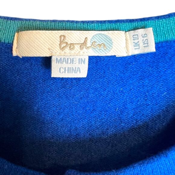 Boden Eva 100% Cashmere Crew Cardigan Button Front in Bright Blue Women's Size 6 - Picture 6 of 6
